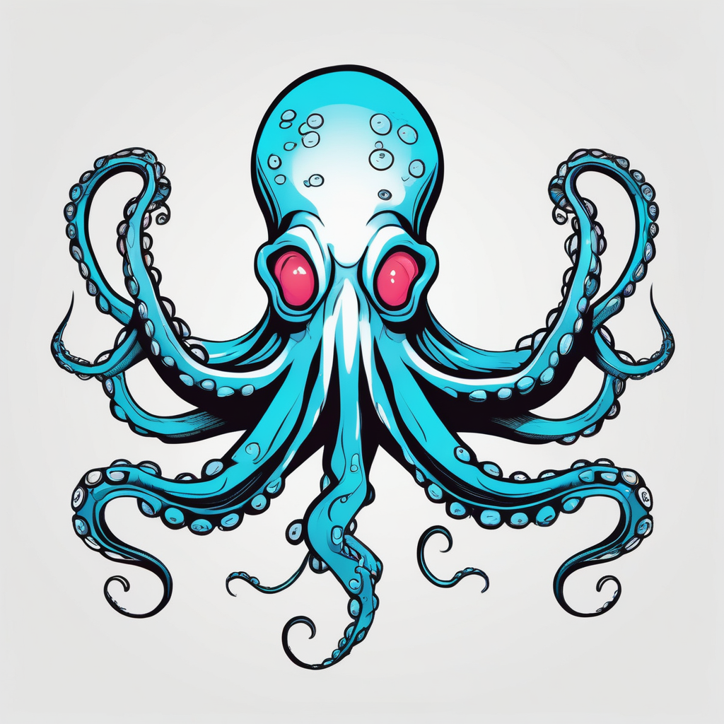octopus with neon Blue suckers tattoo fishing tattoos, AI-generated Cartoon tattoo design